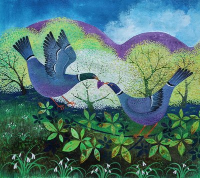 Love Birds, 2020,(紙にアクリル絵の具) 作： Lisa Graa Jensen