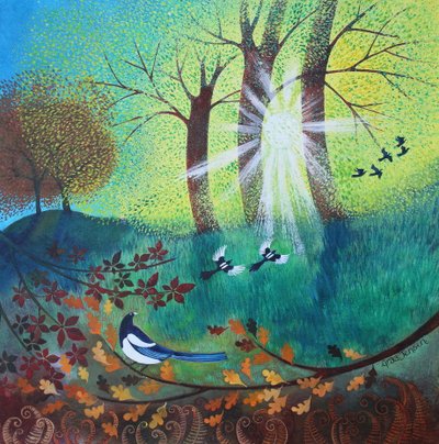 カササギ、2023年（キャンバスにアクリル画） 作： Lisa Graa Jensen