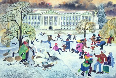 セントジェームズパークのスケーター（トイレットペーパーとガッシュ） 作： Lisa Graa Jensen