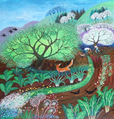 春の仕事;2020,(紙にアクリル絵の具) 作： Lisa Graa Jensen