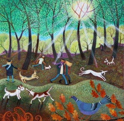 サンバースト、2022年（ジェッソを使用したリネンにアクリル） 作： Lisa Graa Jensen