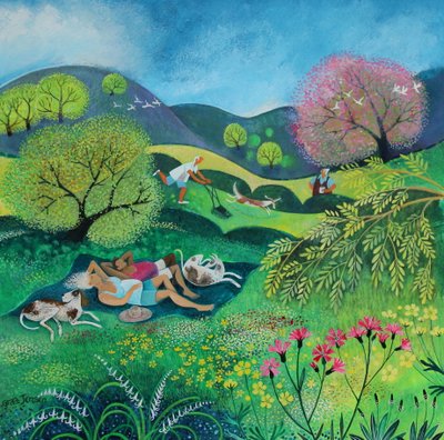 晴れた日曜日の午後、2022年（紙にアクリル） 作： Lisa Graa Jensen