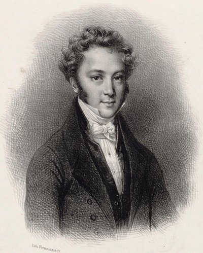 ピアニストで作曲家のイグナーツ モシェレスの肖像 1794-1870 年、c。 1830年。 作： Lithographie Formentin et C..