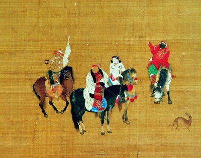 クブライ・カーン（1214-94）狩猟、元王朝（絹のインクと色）（詳細） 作： Liu Kuan tao