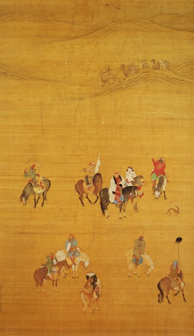 クブライ・カーン（1214-94）狩猟、元王朝（シルクのインクと色）（詳細は110534と226021を参照） 作： Liu Kuan tao