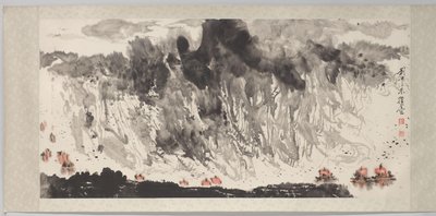 船のある風景のフィンガーペインティング 作： Liu Zhongdong