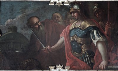 アレキサンダー大王がゴルディアスの結び目を切る、1736～1737年 作： Livio Retti