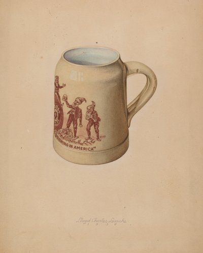 ストーンウェアのビール用マグカップ、1939年 作： Lloyd Charles Lemcke