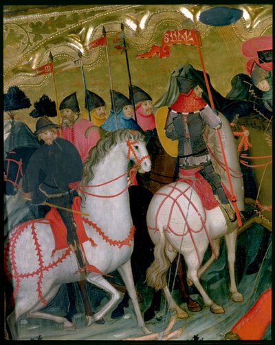 騎馬兵、聖母と聖ジョージの祭壇画の詳細、1390〜1400年頃（パネルのテンペラ） 作： Lluís Borrassà