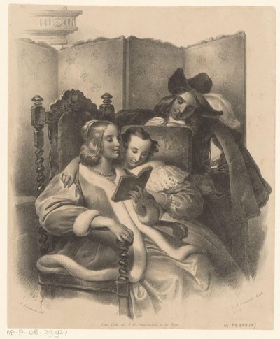 読書する女性2人と見ている男性 作： Lodewijk Anthony Vintcent
