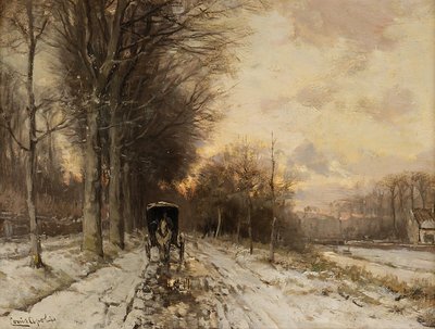 雪道を行く馬車（油彩・パネル） 作： Lodewijk Frederik Hendrik (1850-1936) Apol