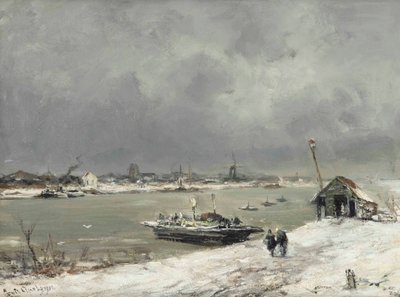 冬のWijkbijDuurstede近くのフェリー交差点 作： Lodewijk Frederik Hendrik Apol