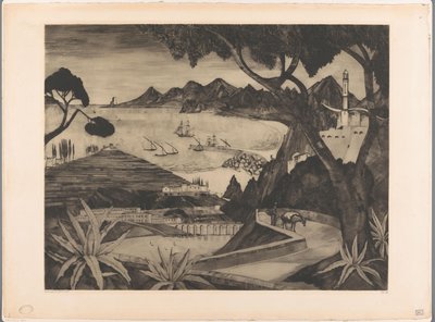 コルシカ島の湾のある山の風景 ラ・コルス（原題） 作： Lodewijk Schelfhout (signed by artist)