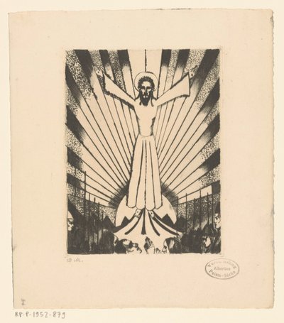 丘陵地帯で腕を広げたキリスト 作： Lodewijk Schelfhout (signed by artist)
