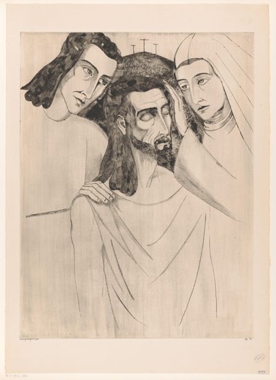 Christus tussen Johannes de Doper マリア役 キリストと母と聖ヨハネ (原題) 作： Lodewijk Schelfhout (signed by artist)