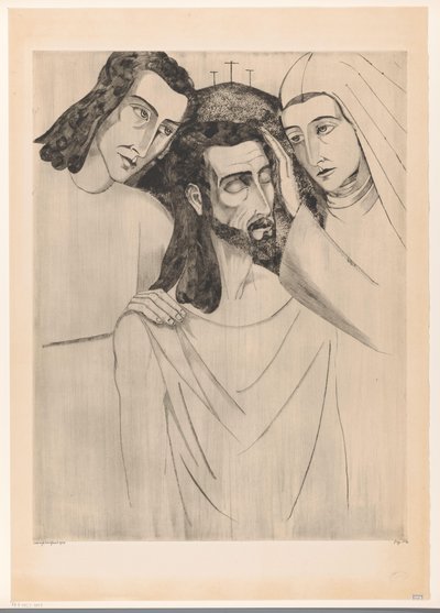 Christus tussen Johannes de Doper マリア役 キリストと母と聖ヨハネ (原題) 作： Lodewijk Schelfhout (signed by artist)