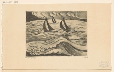 海で嵐の中で 3 つの帆船 ラ・テンピート（原題） 作： Lodewijk Schelfhout (signed by artist)