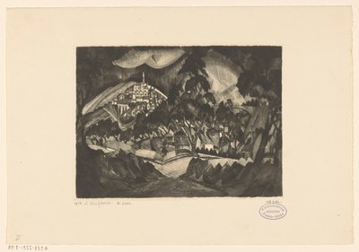 木々や建物のある丘陵の風景 Le Soir (オブジェクトの元のタイトル) 作： Lodewijk Schelfhout (signed by artist)