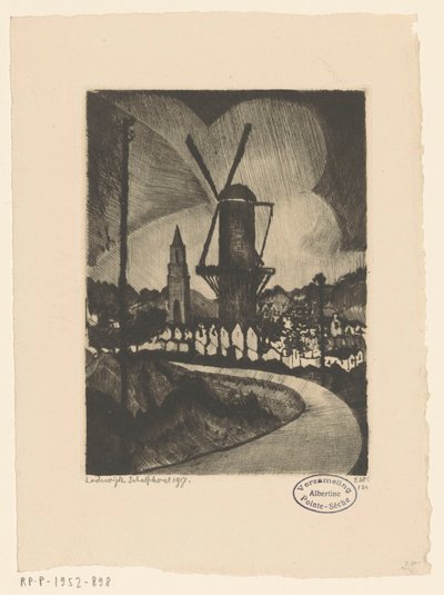 風車のある丘陵風景 ル・ムーラン（原題） 作： Lodewijk Schelfhout (signed by artist)