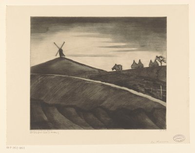 Etikhove の近くの牛を耕すと丘陵の風景 La Charrue (原題) 作： Lodewijk Schelfhout (signed by artist)