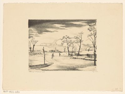 オランダの冬景色Ⅱ ハイバーとオランド II (原題) 作： Lodewijk Schelfhout (signed by artist)