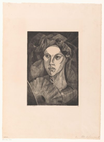 女性の頭 Tête de femme I (原題) 作： Lodewijk Schelfhout (signed by artist)