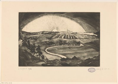 丘陵地に昇る太陽または沈む太陽 La Bruyère (オブジェクトの元のタイトル) 作： Lodewijk Schelfhout (signed by artist)