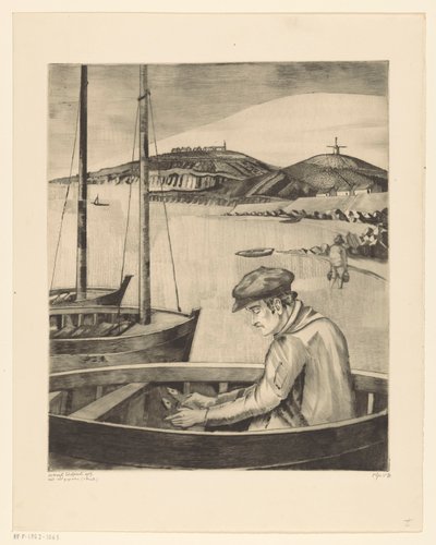 係留船の漁師 Le Pecheur (原題) 作： Lodewijk Schelfhout (signed by artist)