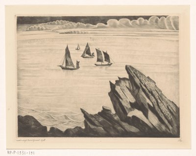 ブルトン海岸の帆船 Un soir en Bretagne (原題) 作： Lodewijk Schelfhout (signed by artist)