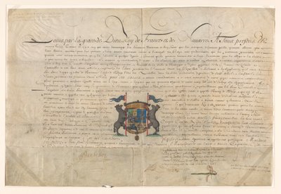 ルイ14世がコーネリス・ランプシンズをトバゴ男爵および聖ミシェル騎士団の騎士に昇格させた卒業証書 作： Lodewijk XIV (koning van Frankrijk) (signed by artist)