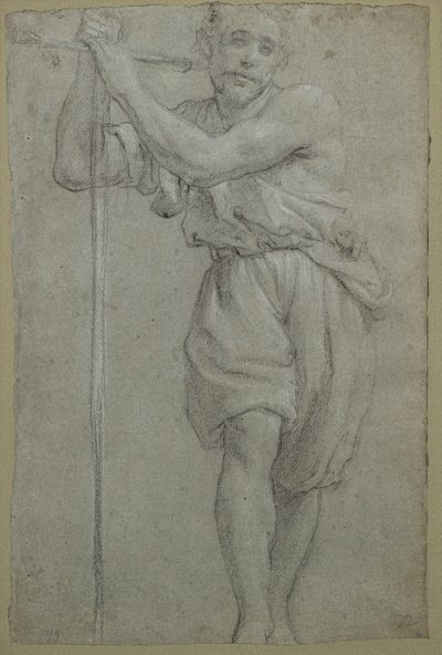 木の十字架にもたれかかる男（パステル画 作： Lodovico (attr. to) Carracci