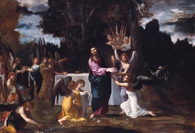 荒野のキリスト、天使が務めた、1608年頃 作： Lodovico Carracci