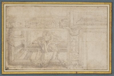 Ignudo、サラ ディ ウリッセのフレスコ画の天井、パラッツォ ポッジ、ボローニャ 作： Lodovico Carracci