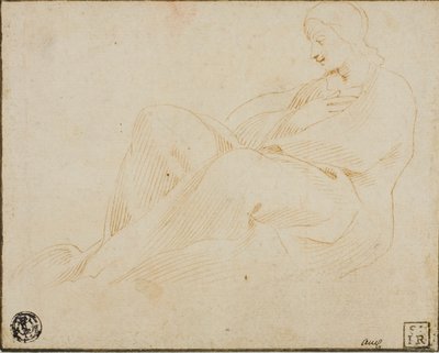 横顔で着席ドレープ女性 作： Lodovico Carracci