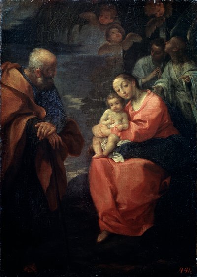 ヤシの木の下の聖家族、16世紀後半のエジプトへの逃避行 作： Lodovico Carracci