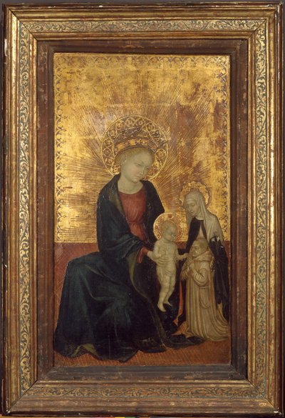 聖母子とシエナの聖カタリナとカルトゥジオの寄進者 1411-24。 作： Lombard Italian