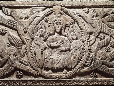 ロンバード芸術。栄光のキリスト、ラチス公の祭壇の低浮彫り - 彫刻、ロンバルディア美術、737-744年（栄光のキリストを表すラチス公の祭壇の浮彫り） Cividale del Friuli, Chretien Museum, treasor of the cathedrale 作： Lombard School