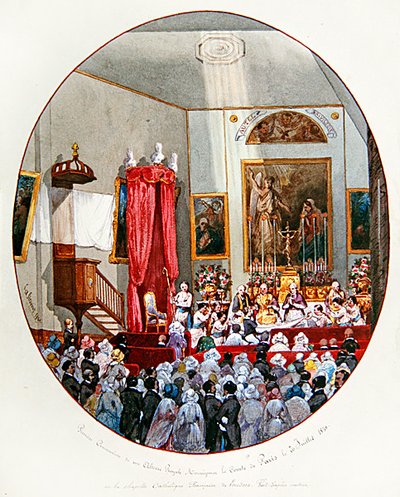 ロンドンのセントルイス王立フランス礼拝堂でのパリ伯爵の初聖体式 作： Lombardo Enrique Simonet