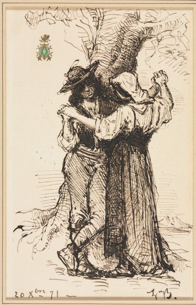 木のそばで求愛するカップル 作： Léon Bonnat