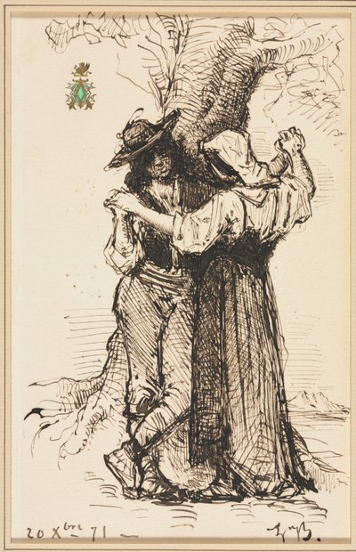 木のそばで求愛するカップル、1871年。 作： Léon Bonnat