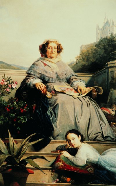 1851年から1860年の間に、マダムクリコの肖像画、娘と一緒の1777-1866ポンサルダン（1777-1866）。 作： Léon Cogniet