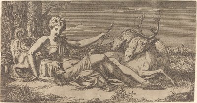 休むダイアナ 作： Léon Davent after Francesco Primaticcio