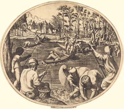 釣りシーン 作： Léon Davent after Francesco Primaticcio