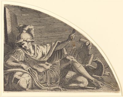 トロフィーに座る火星 作： Léon Davent after Francesco Primaticcio