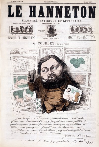 フランスの画家、ギュスターヴ・クールベ（1819-1877）の肖像。ル・ハンネトンにて 作： Léonce Justin Alexandre Petit