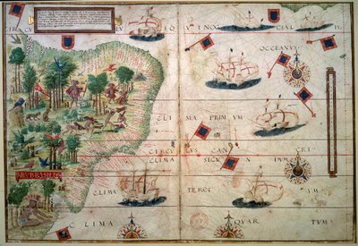 ブラジルの水路地図 - 地図製作者 Loppo Homem 1519 Paris による写本「ポルトガル航海アトラス」が列挙されています。 B.N. - ブラジルの水路地図 - Loppo Homem (16 世紀) による装飾写本「"English nautical Atlas"」より 作： Lopo Homem