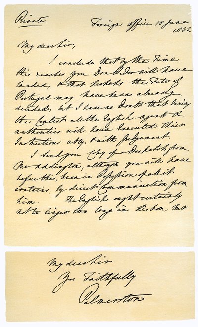 1832年6月18日、ヘンリージョンテンプルからRBホプナーへの手紙。 作： Lord Palmerston