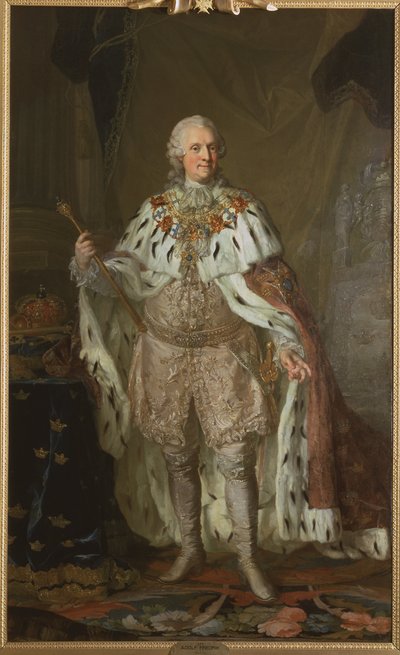 Adolphe Frederic de Suede - Pasch, Lorenz, the Younger (1733-1805)によるスウェーデン王Adolph Frederick (1710-1771)の肖像。キャンバスに油彩。寸法：237x143 cm。ストックホルム国立博物館 作： Lorens the Younger Pasch