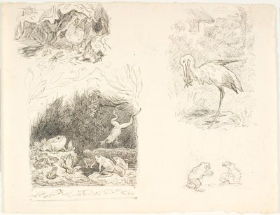 Skrubtoadsen, H.C. のイラストの 4 つのドラフト。 アンデルセンの新しい冒険と物語 作： Lorenz Frølich