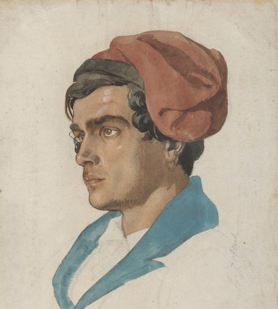 カプリ島出身の漁師の頭部書斎。 1849年。 作： Lorenz Frølich